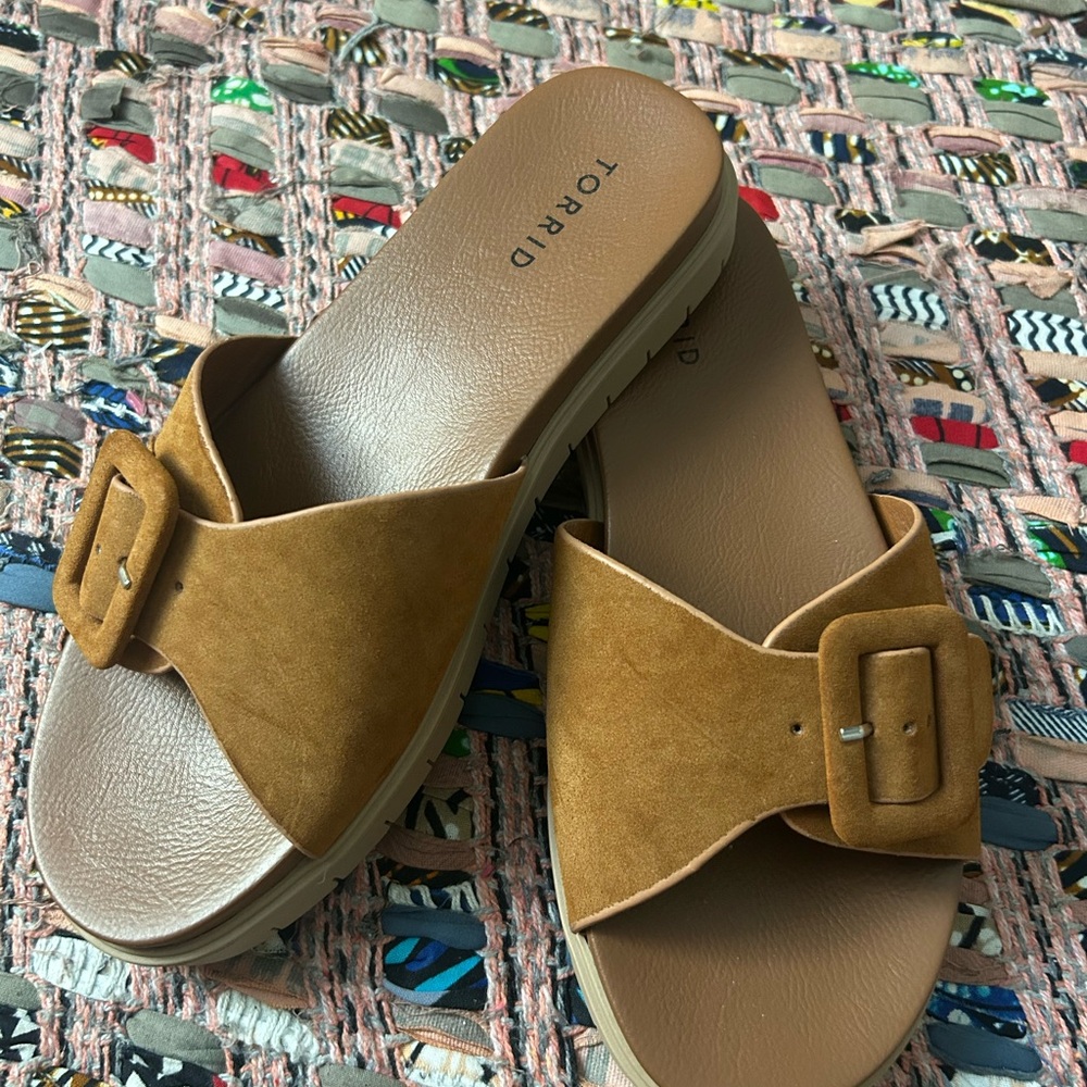 Torrid Tan Buckle Slide Sandals